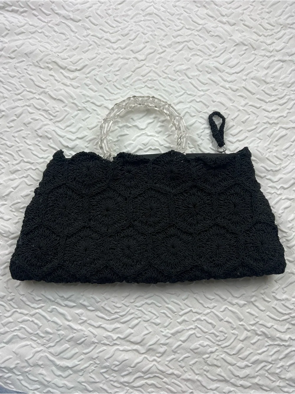 Vintage Black Crochet Small Handbag with Clear Handle M.E. Product
